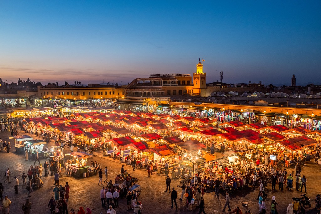 Night view of Djemaa el Fna square, Marrakech