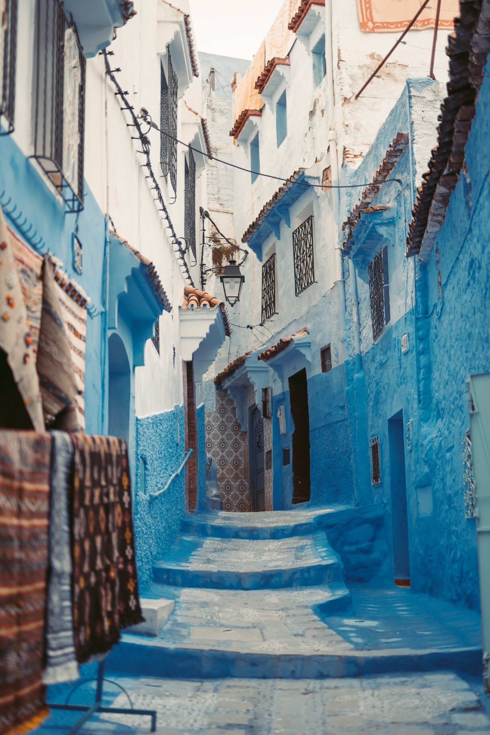 Chefchaouen blue medina with Rif Mountains