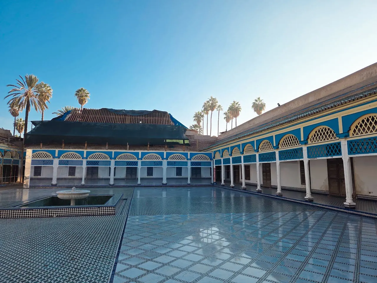 Ornate architecture and colorful gardens of Bahia Palace in Marrakech